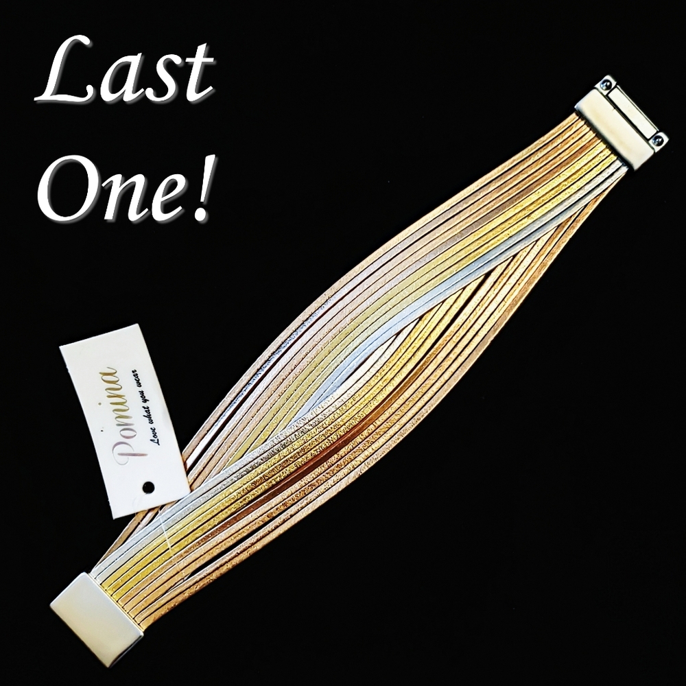 3-Tone Faux Leather Bracelet Gold, Silver, & Rose